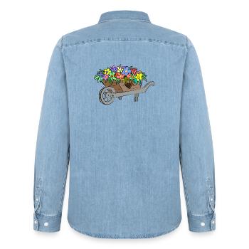 Fleurs Printemps - Chemise en denim homme bio Stanley/Stella - bleu clair délavé - Dos - AI Model Male 185 light (185cm)