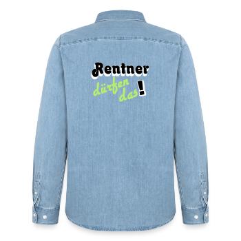 Rentner Spruch Neon Grün - Männer Jeanshemd Organic von Stanley/Stella - verwaschenes Hellblau - Hinten - AI Model Male 185 light (185cm)