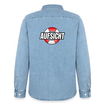 Aufsicht Schriftzug mit Rettungsring - Männer Jeanshemd Organic von Stanley/Stella - verwaschenes Hellblau - Hinten - AI Model Male 185 light (185cm)