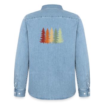 Baum Bäume Retro Wald - Männer Jeanshemd Organic von Stanley/Stella - verwaschenes Hellblau - Hinten - AI Model Male 185 light (185cm)