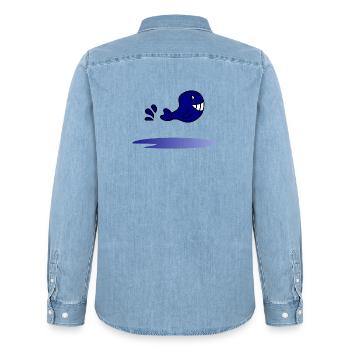 HOLIDAY. HAPPY HOLIDAYS. MISTRESS. MASTER. TEACHER - Men’s Organic Denim Shirt by Stanley/Stella - light wash - Back - AI Model Male 185 light (185cm)