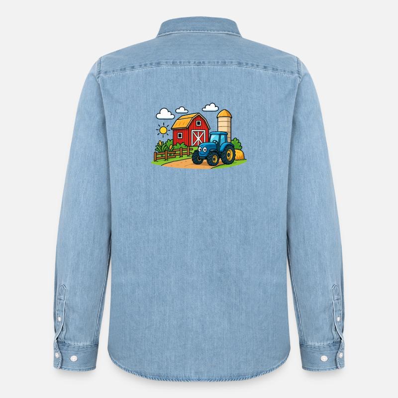 Lustiger Bauernhof mit Traktor - Männer Jeanshemd Organic von Stanley/Stella - verwaschenes Hellblau