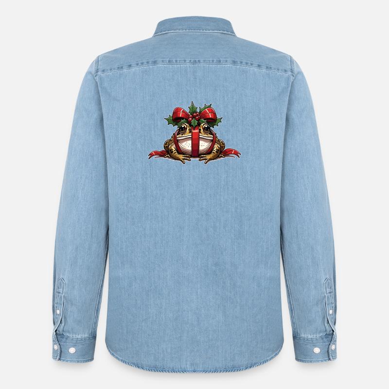 Mistle-Toad Funny Christmas Toad Frog - Men’s Organic Denim Shirt by Stanley/Stella - light wash