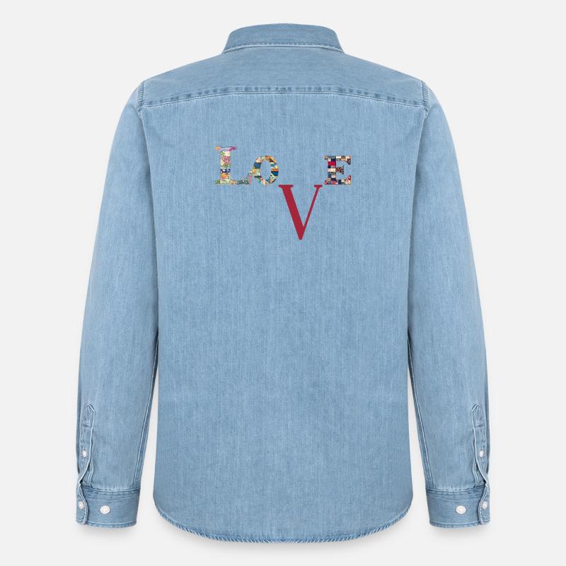Liebe Patchwork-Typografie - Männer Jeanshemd Organic von Stanley/Stella - verwaschenes Hellblau