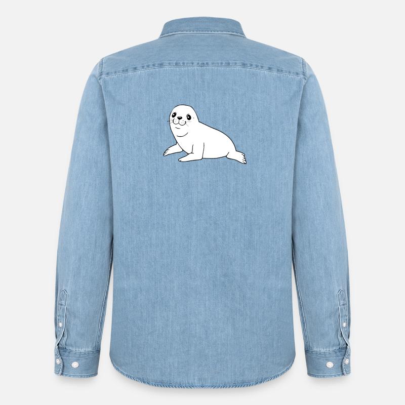 Robbe Seehund Robben Seehunde - Männer Jeanshemd Organic von Stanley/Stella - verwaschenes Hellblau