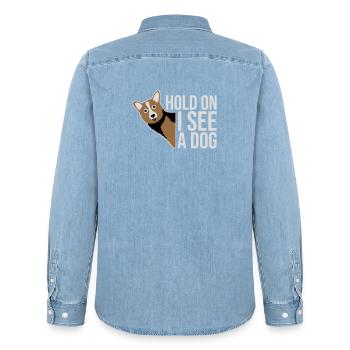 Hold On I See A Dog Dog Funny Distracted Saying - Men’s Organic Denim Shirt by Stanley/Stella - light wash - Back - AI Model Male 185 light (185cm)