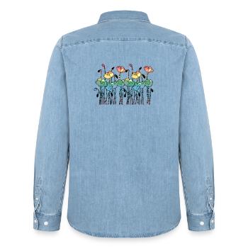 Blumen - Männer Jeanshemd Organic von Stanley/Stella - verwaschenes Hellblau - Hinten - AI Model Male 185 light (185cm)