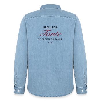 LieblingsTante Eleganz - Männer Jeanshemd Organic von Stanley/Stella - verwaschenes Hellblau - Hinten - AI Model Male 185 light (185cm)
