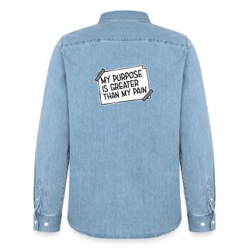 My Purpose Is Greater Than My Pain Sinn Zitat Logo - Männer Jeanshemd Organic von Stanley/Stella - verwaschenes Hellblau - Hinten - AI Model Male 185 light (185cm)
