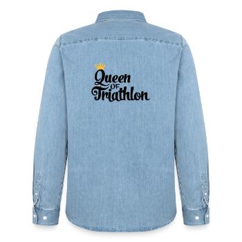 Queen of Triathlon - Men’s Organic Denim Shirt by Stanley/Stella - light wash - Back - AI Model Male 185 light (185cm)