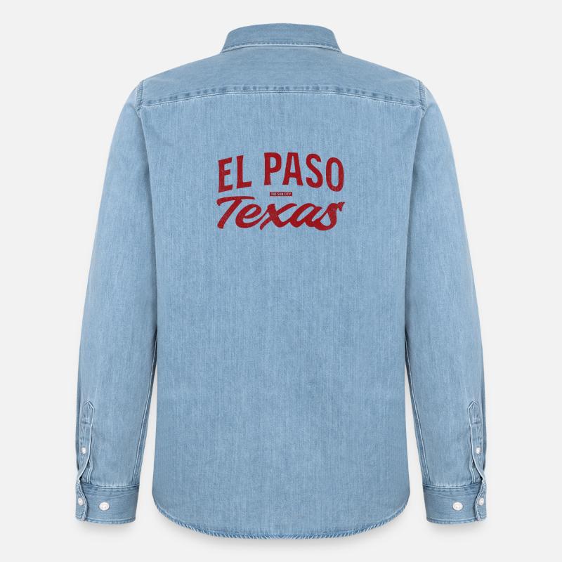 El Paso Texas Retro Script - Männer Jeanshemd Organic von Stanley/Stella - verwaschenes Hellblau