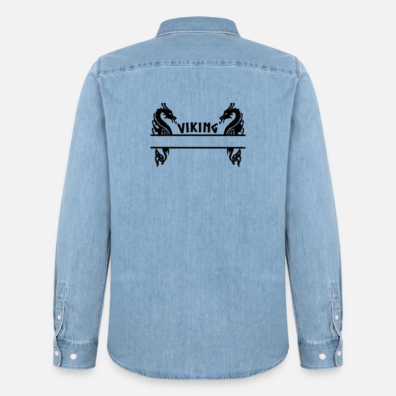 Wikinger zwei Drachen Banner - Männer Jeanshemd Organic von Stanley/Stella - verwaschenes Hellblau