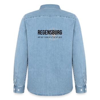 Koordinaten Regensburg - Männer Jeanshemd Organic von Stanley/Stella - verwaschenes Hellblau - Hinten - AI Model Male 185 light (185cm)