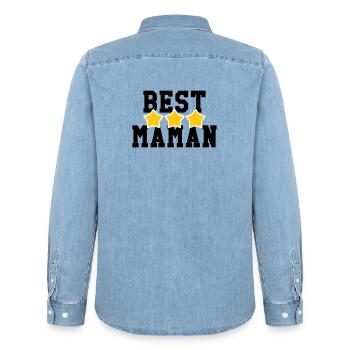 Best Mom - Mother's Day - Men’s Organic Denim Shirt by Stanley/Stella - light wash - Back - AI Model Male 185 light (185cm)