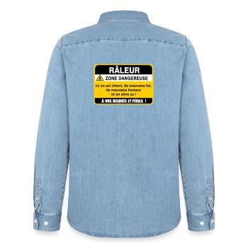 Râleur Zone Dangereuse - Chemise en denim homme bio Stanley/Stella - bleu clair délavé - Dos - AI Model Male 185 light (185cm)