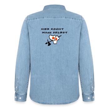Koch - Männer Jeanshemd Organic von Stanley/Stella - verwaschenes Hellblau - Hinten - AI Model Male 185 light (185cm)