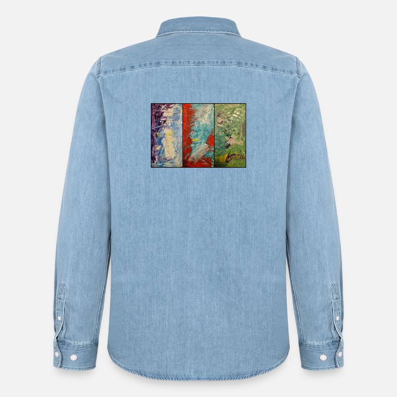 Triptychon Farbfluss - Männer Jeanshemd Organic von Stanley/Stella - verwaschenes Hellblau