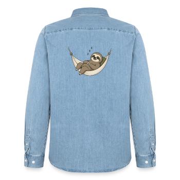 Paresseux dans le hamac - Chemise en denim homme bio Stanley/Stella - bleu clair délavé - Dos - AI Model Male 185 light (185cm)