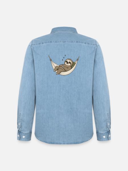 Faultier in der Hängematte - Männer Jeanshemd Organic von Stanley/Stella - verwaschenes Hellblau