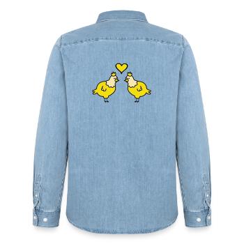 Twin Chickens Heart Pair - Men’s Organic Denim Shirt by Stanley/Stella - light wash - Back - AI Model Male 185 light (185cm)