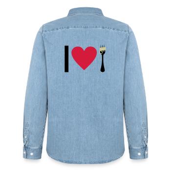 I love Pasta - Männer Jeanshemd Organic von Stanley/Stella - verwaschenes Hellblau - Hinten - AI Model Male 185 light (185cm)
