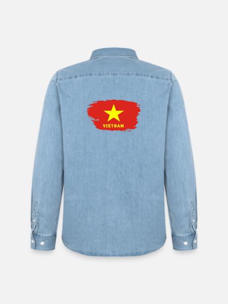 Vietnam Vlag / Gift Hanoi Azië Zuidoost-Azië - Heren denim overhemd biologisch Stanley/Stella - lichtblauw verwassen