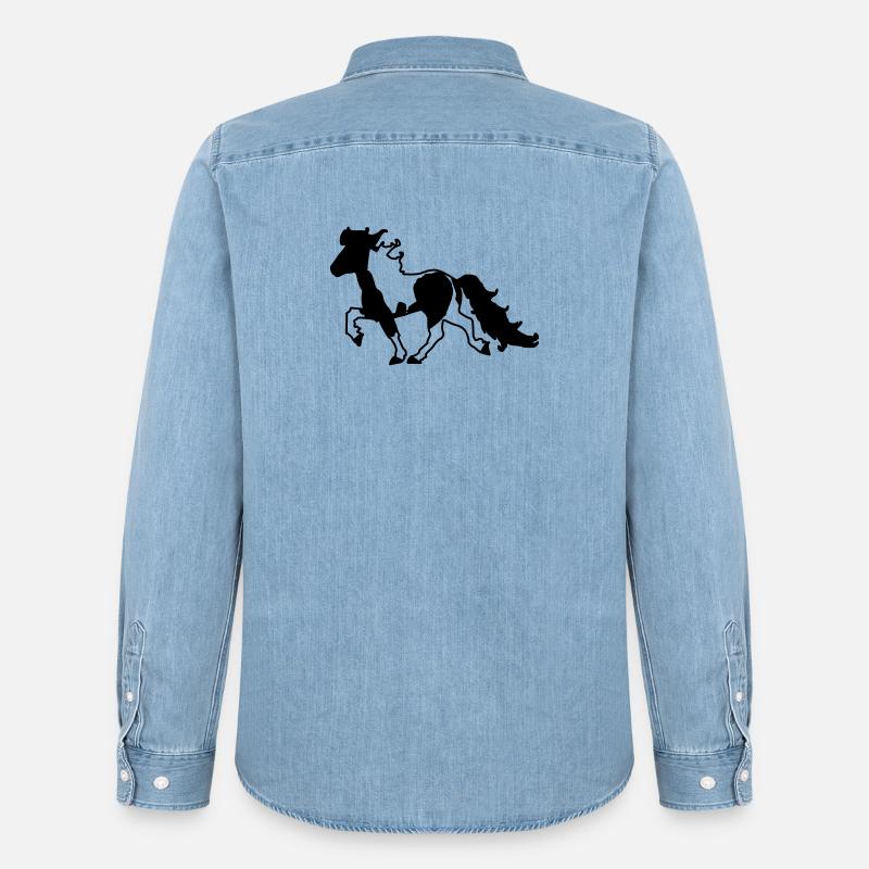 Islandpferd Schecke verspielt  - Männer Jeanshemd Organic von Stanley/Stella - verwaschenes Hellblau