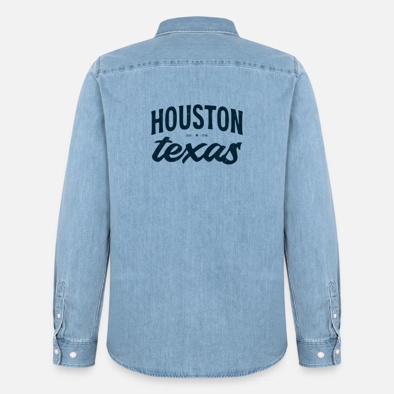 Houston Texas Script Emblem Tee - Männer Jeanshemd Organic von Stanley/Stella - verwaschenes Hellblau