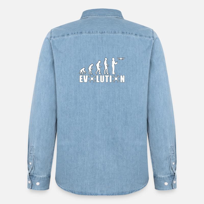 EVOLUTION DROHNE Geschenk Bodenpilot Fliegen - Männer Jeanshemd Organic von Stanley/Stella - verwaschenes Hellblau