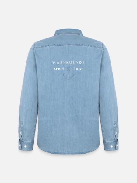Warnemünde Koordinaten - Männer Jeanshemd Organic von Stanley/Stella - verwaschenes Hellblau