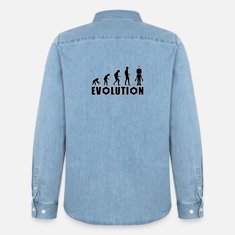 Evolution von Mensch zu Android - Männer Jeanshemd Organic von Stanley/Stella - verwaschenes Hellblau