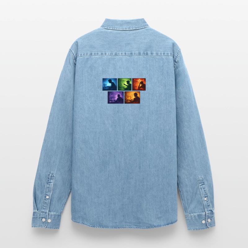 Multi-Screen Code Shadow Men’s Organic Denim Shirt by Stanley/Stella