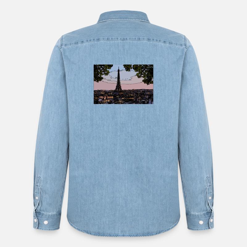 Paris Abendstimmung am Eiffelturm - Männer Jeanshemd Organic von Stanley/Stella - verwaschenes Hellblau