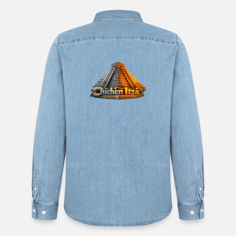 Chichen-Itza-Pyramiden-Schlange - Männer Jeanshemd Organic von Stanley/Stella - verwaschenes Hellblau