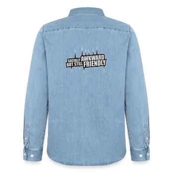 Diction socialement maladroite mais quand même amicale - Chemise en denim homme bio Stanley/Stella - bleu clair délavé - Dos - AI Model Male 185 light (185cm)