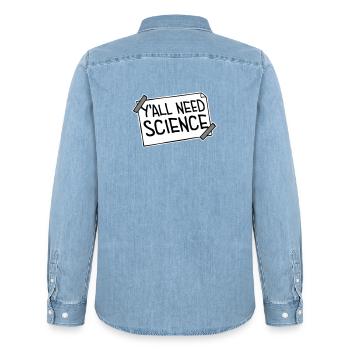 Y'all Need Science Lustig Wissenschaft Nerd Spruch - Männer Jeanshemd Organic von Stanley/Stella - verwaschenes Hellblau - Hinten - AI Model Male 185 light (185cm)