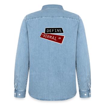 Define Normal Funny Sarcastic Definition Graphic - Men’s Organic Denim Shirt by Stanley/Stella - light wash - Back - AI Model Male 185 light (185cm)