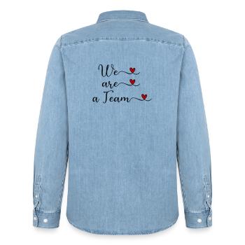 We are a Team Team Unity Design with a Heart - Men’s Organic Denim Shirt by Stanley/Stella - light wash - Back - AI Model Male 185 light (185cm)