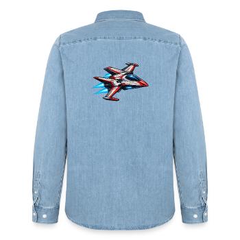 Raumschiff Fantasy Weltraum - Männer Jeanshemd Organic von Stanley/Stella - verwaschenes Hellblau - Hinten - AI Model Male 185 light (185cm)