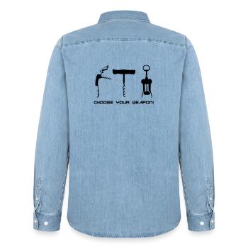 choose your weapon! - Männer Jeanshemd Organic von Stanley/Stella - verwaschenes Hellblau - Hinten - AI Model Male 185 light (185cm)