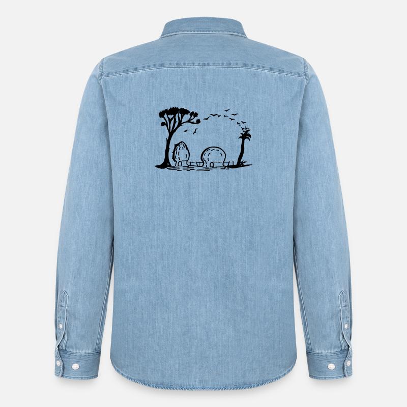 Elefant Dorf Optische Täuschung - Männer Jeanshemd Organic von Stanley/Stella - verwaschenes Hellblau