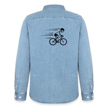 Cycliste stickman roulant fort avec un casque - Chemise en denim homme bio Stanley/Stella - bleu clair délavé - Dos - AI Model Male 185 light (185cm)