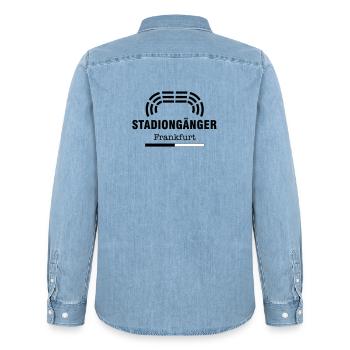 Frankfurt Stadiongänger – Geschenk Fußball Fan - Männer Jeanshemd Organic von Stanley/Stella - verwaschenes Hellblau - Hinten - AI Model Male 185 light (185cm)