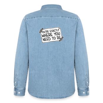 You're Exactly Where You Need To Be Inspiring - Men’s Organic Denim Shirt by Stanley/Stella - light wash - Back - AI Model Male 185 light (185cm)