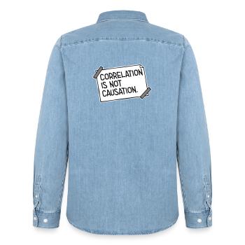 Correlation Is Not Causation Nerd Science - Men’s Organic Denim Shirt by Stanley/Stella - light wash - Back - AI Model Male 185 light (185cm)