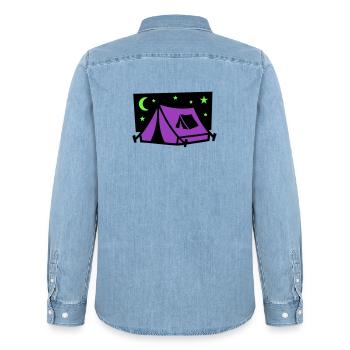 Festival Tent Night Logo - Men’s Organic Denim Shirt by Stanley/Stella - light wash - Back - AI Model Male 185 light (185cm)