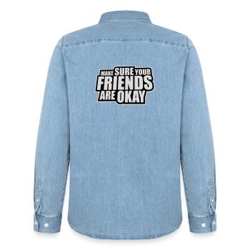 Assurez-vous que vos amis vont bien Logo de citation des amis - Chemise en denim homme bio Stanley/Stella - bleu clair délavé - Dos - AI Model Male 185 light (185cm)