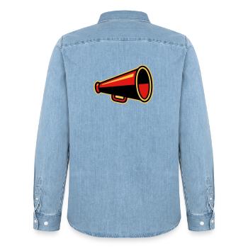 Red Megaphone Ultras Icon - Men’s Organic Denim Shirt by Stanley/Stella - light wash - Back - AI Model Male 185 light (185cm)