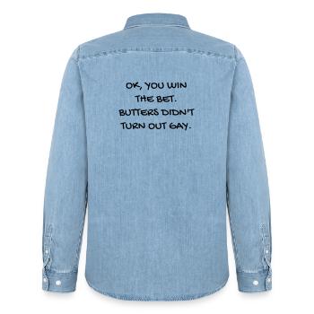 Cinema / Film / Zitat / TV-Serie - Männer Jeanshemd Organic von Stanley/Stella - verwaschenes Hellblau - Hinten - AI Model Male 185 light (185cm)