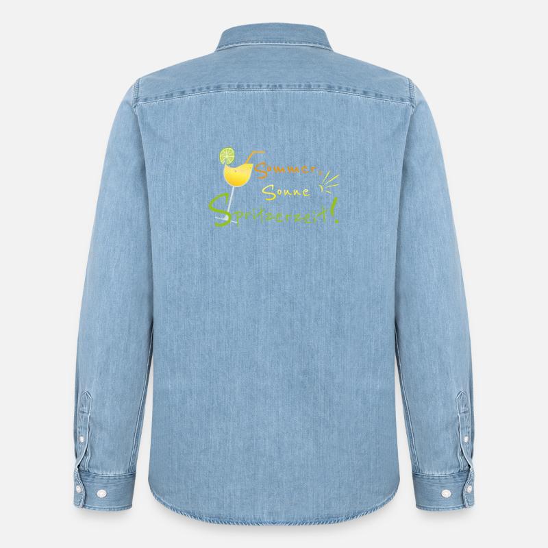 Sommer, Sonne, Spritzerzeit! Weinglas - Männer Jeanshemd Organic von Stanley/Stella - verwaschenes Hellblau